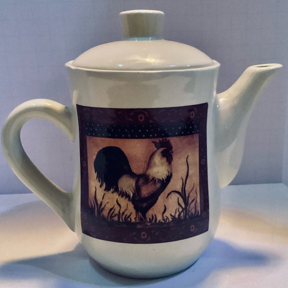 Vintage B.I. Co Teapot & Lid Beige w/Country Rooster Design Farmhouse Decor - Picture 6 of 6